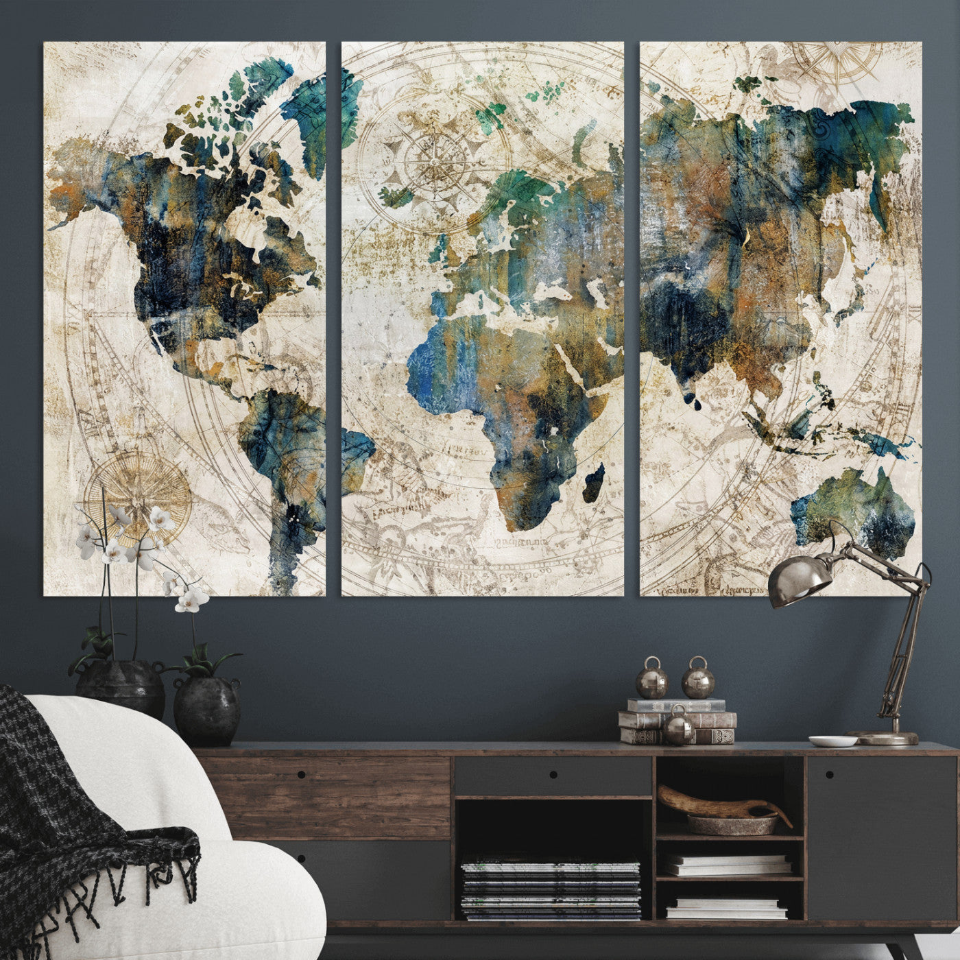 36972-MGV-CV-36X24 - Grunge Abstract World Map Art Print Canvas Print for Office Decor