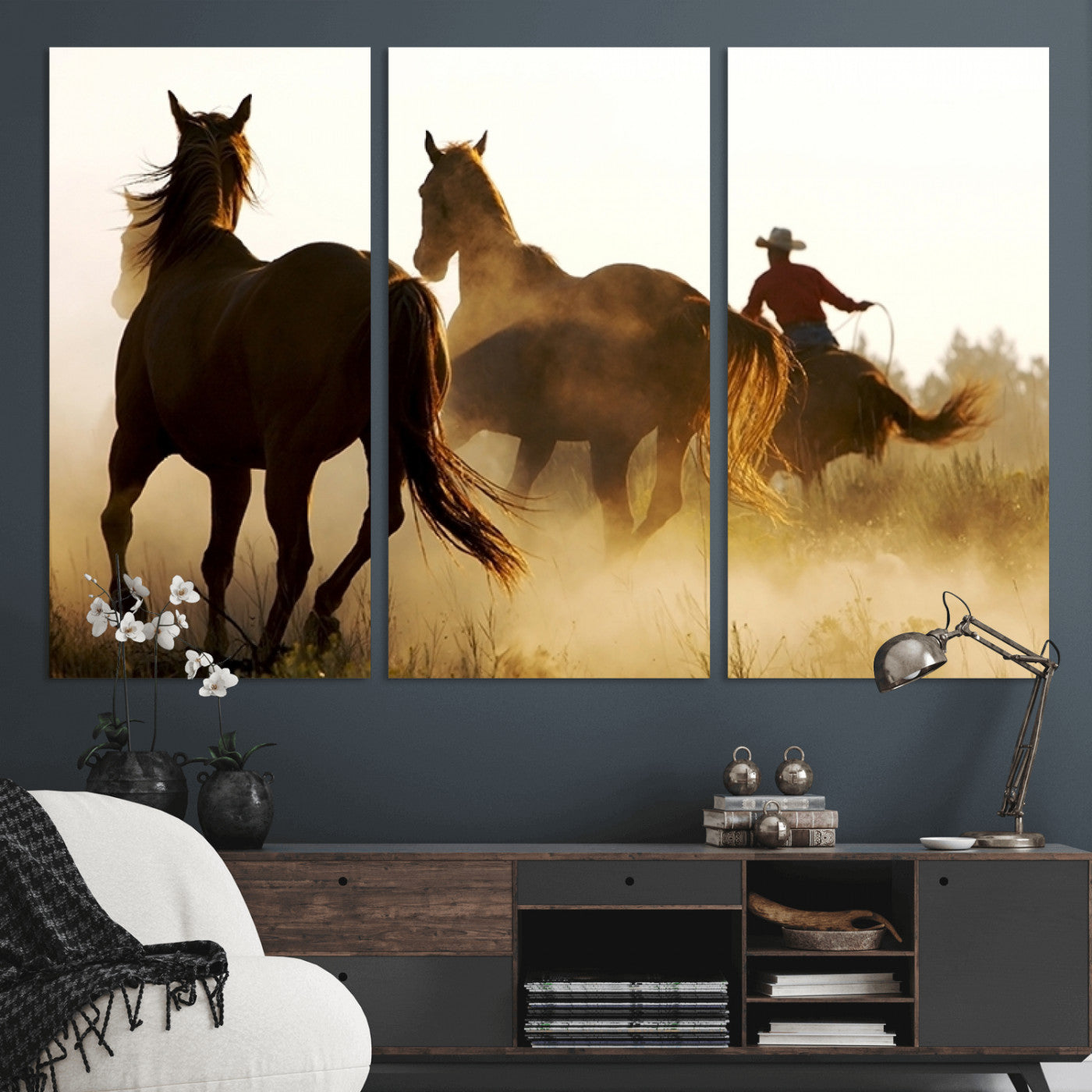 49068-MGV-CV-36X24-Horses and Cowboys Wall Art Canvas Print