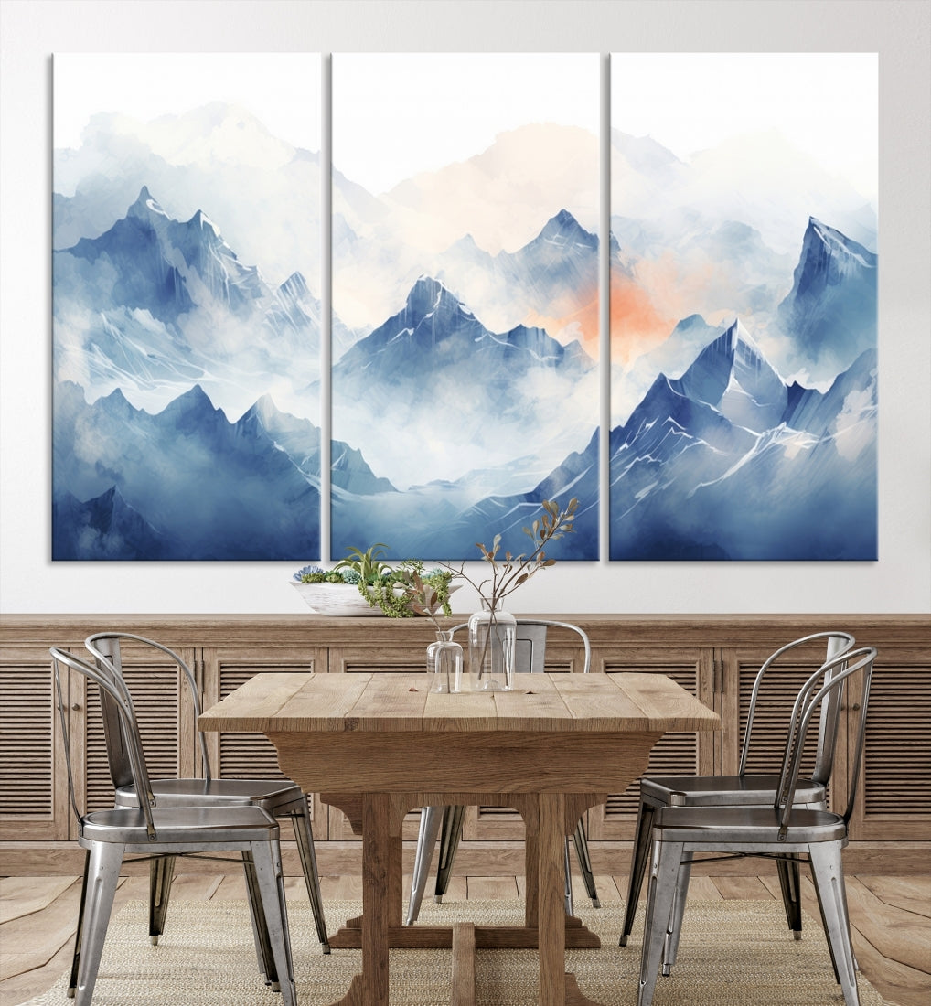 Blue Orange Abstract Mountain Wall Art