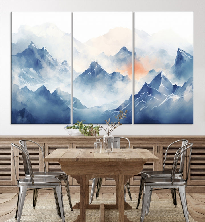 Blue Orange Abstract Mountain Wall Art