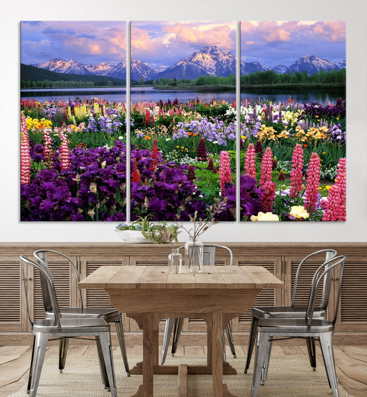 Mountain Field of Flowers Canvas Wall Art Print