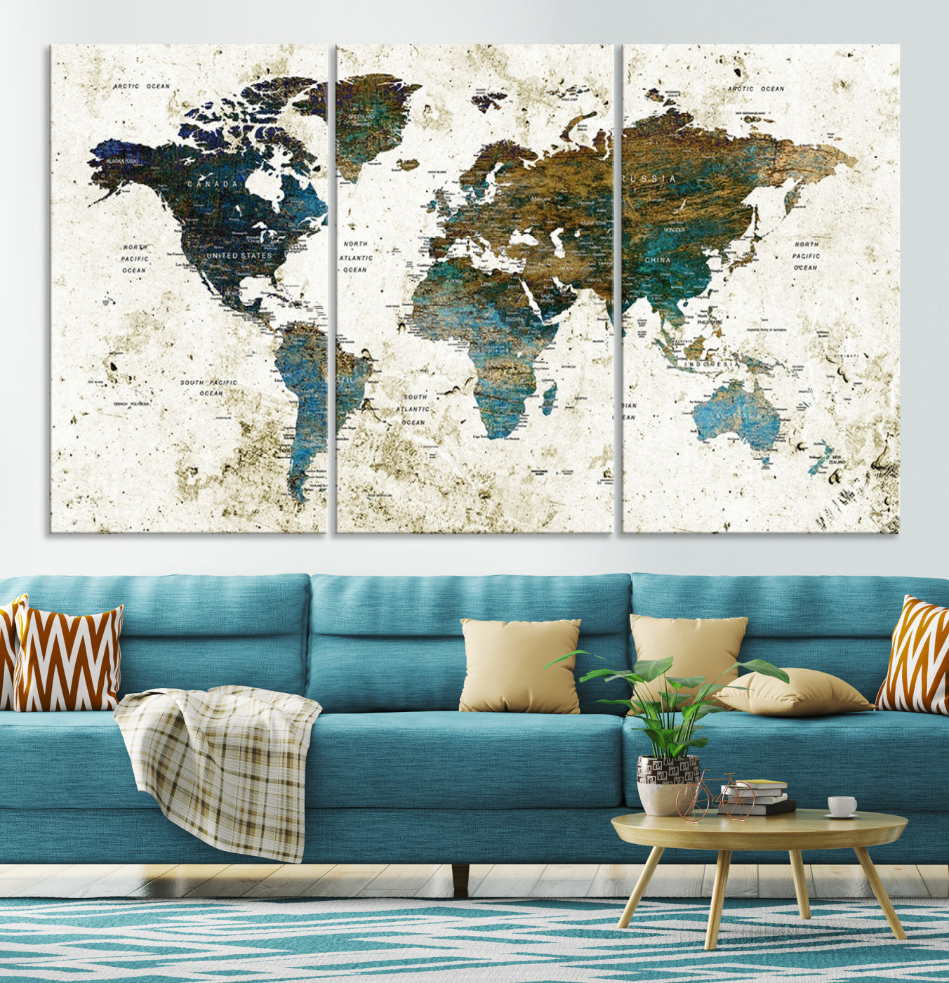 78067-MGV-CV-36X24-Vintage World Map Wall Art Canvas Print, Framed Rustic Earth Map Art Picture Print, Antique Map Perfect Rustic Vintage Decor Artwork