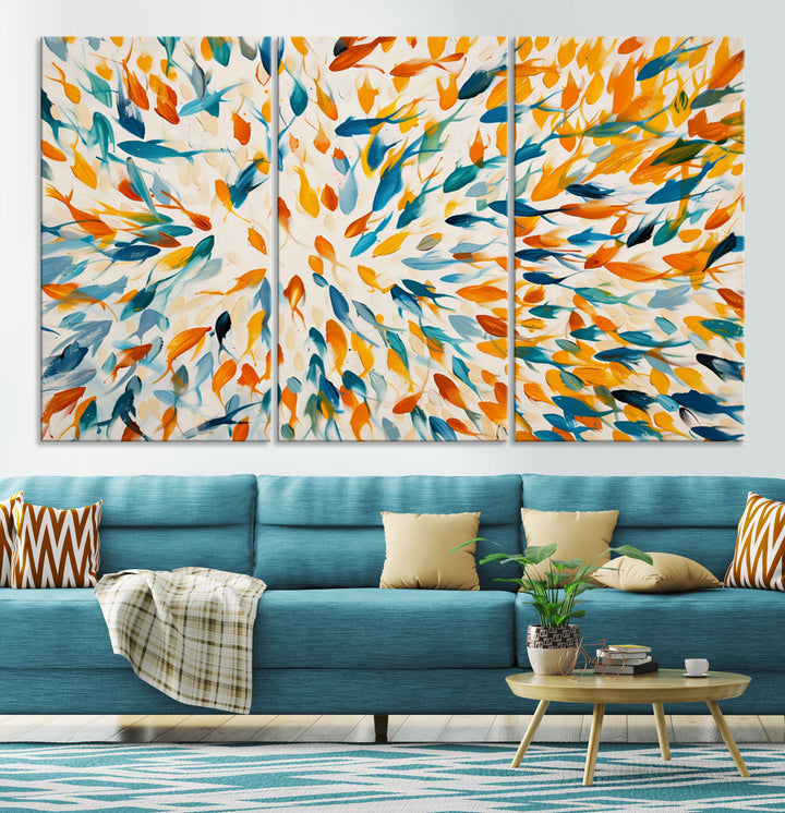 Abstract Fish Shoal Wall Art Canvas Print, Colorful Fish Herd Painting on Canvas Print, Ocean Animal Artwork, Ready to Hang