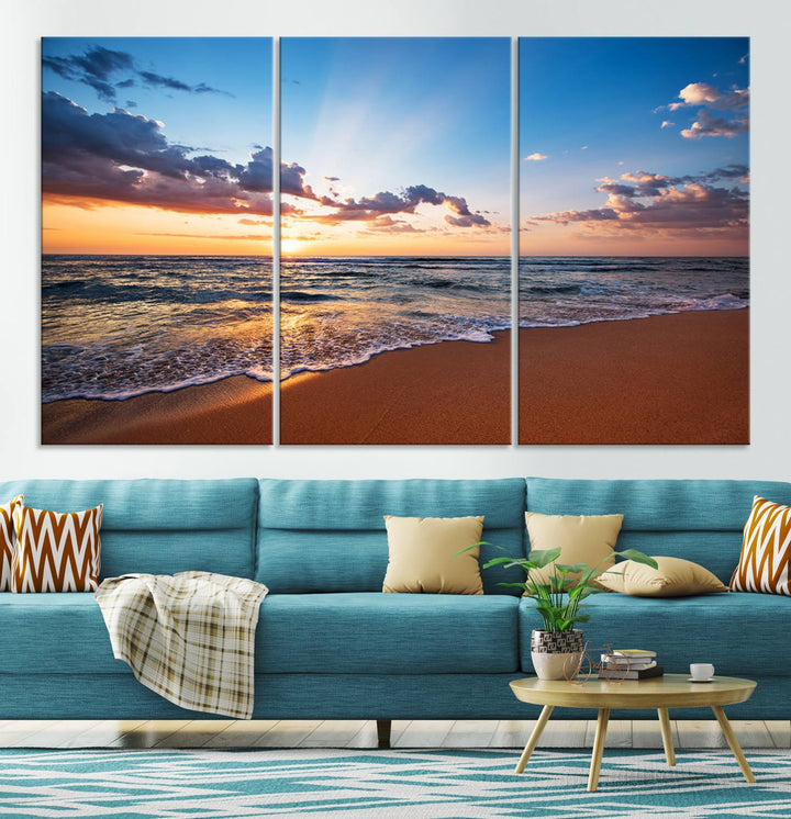 Golden Hour Beach Sunset Wall Art | Canvas Print | Ready to Hang | Coastal Wall Art for Living Room