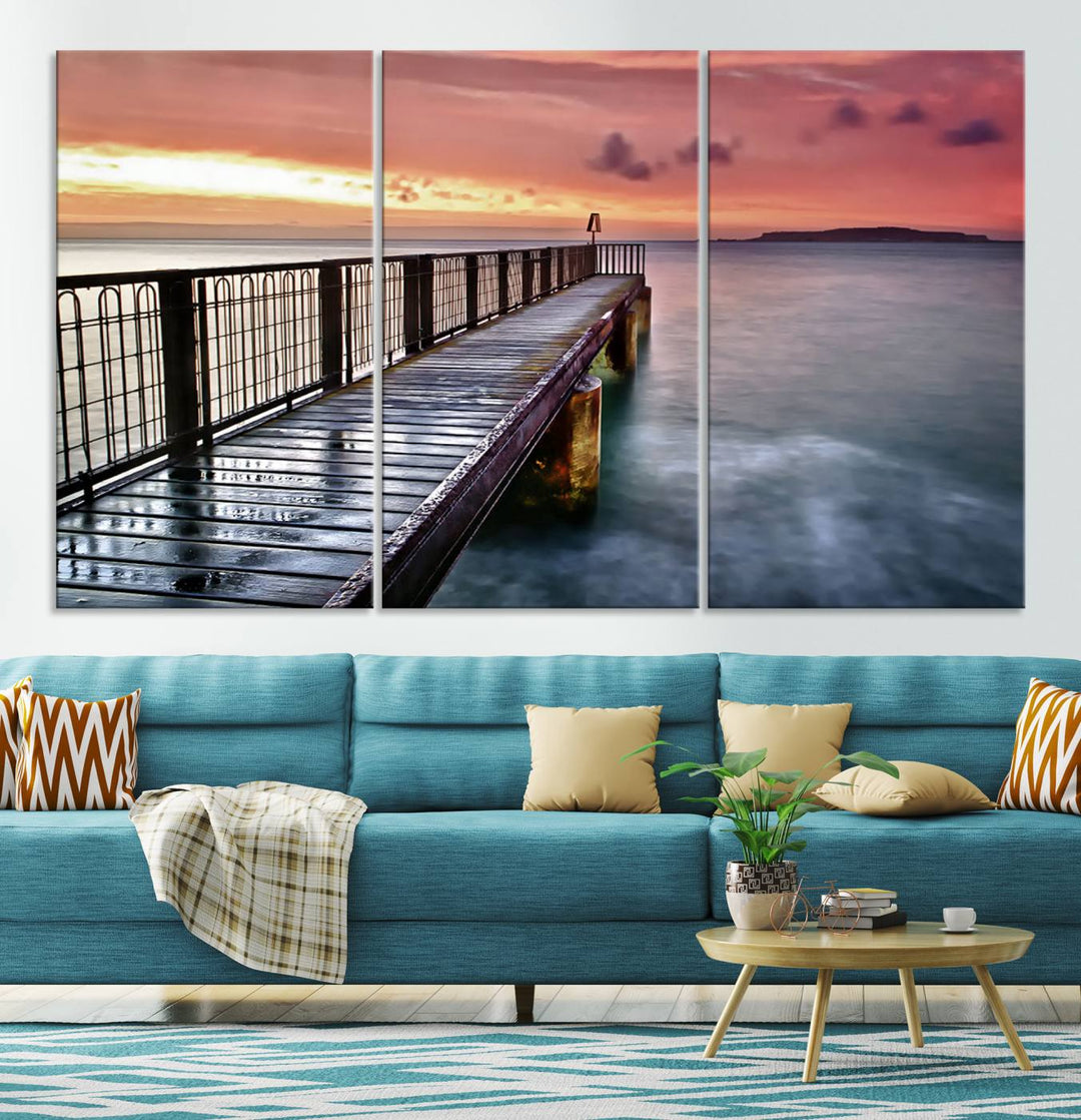 Serene Pier at Sunset Wall Art | Canvas Print | Ready to Hang | Coastal Decor for Living Room