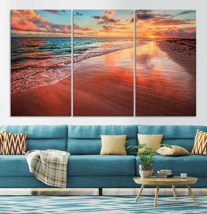 Stunning Sunset Beach Wall Art | Ocean Canvas Print | Coastal Wall Art | Ready to Hang | Tranquil Sunset Canvas for Home & Office Decor