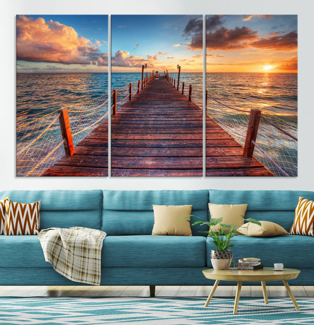 Vibrant Beach Sunset Wall Art | Coastal Ocean Canvas Print | Ready to Hang Tropical Decor for Living Room or Office