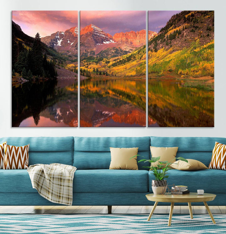 Colorado Rockies Mountain Sunset Wall Art | Ready to Hang and Framed | Scenic Nature Landscape Canvas Print