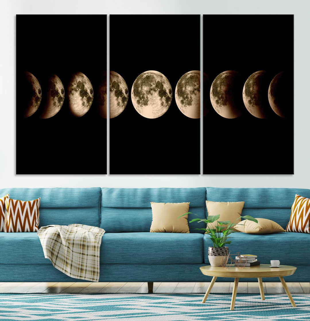 Phases of the Moon canvas print, ideal for lunar sequence decor.