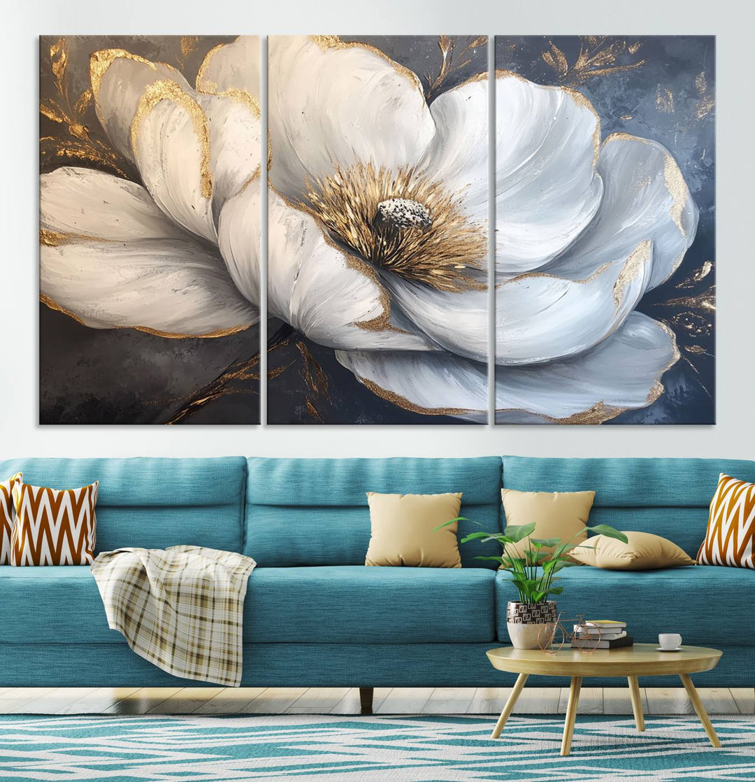 White Magnolia Flower Wall Art | Canvas Print | Abstract Floral Wall Decor | Elegant Bloom Artwork | Framed for Living Room or Bedroom