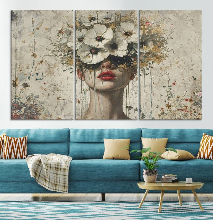 Abstract Floral Women Patel Wall Art Canvas Print