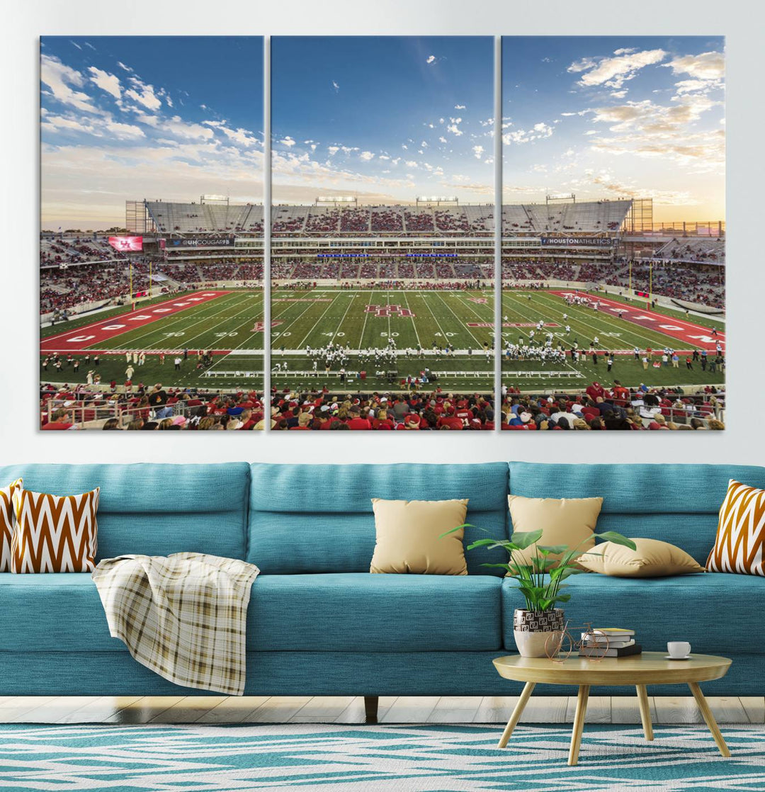 Houston Cougars Football Team Print - Houston TDECU Stadium Wall Art Canvas Print