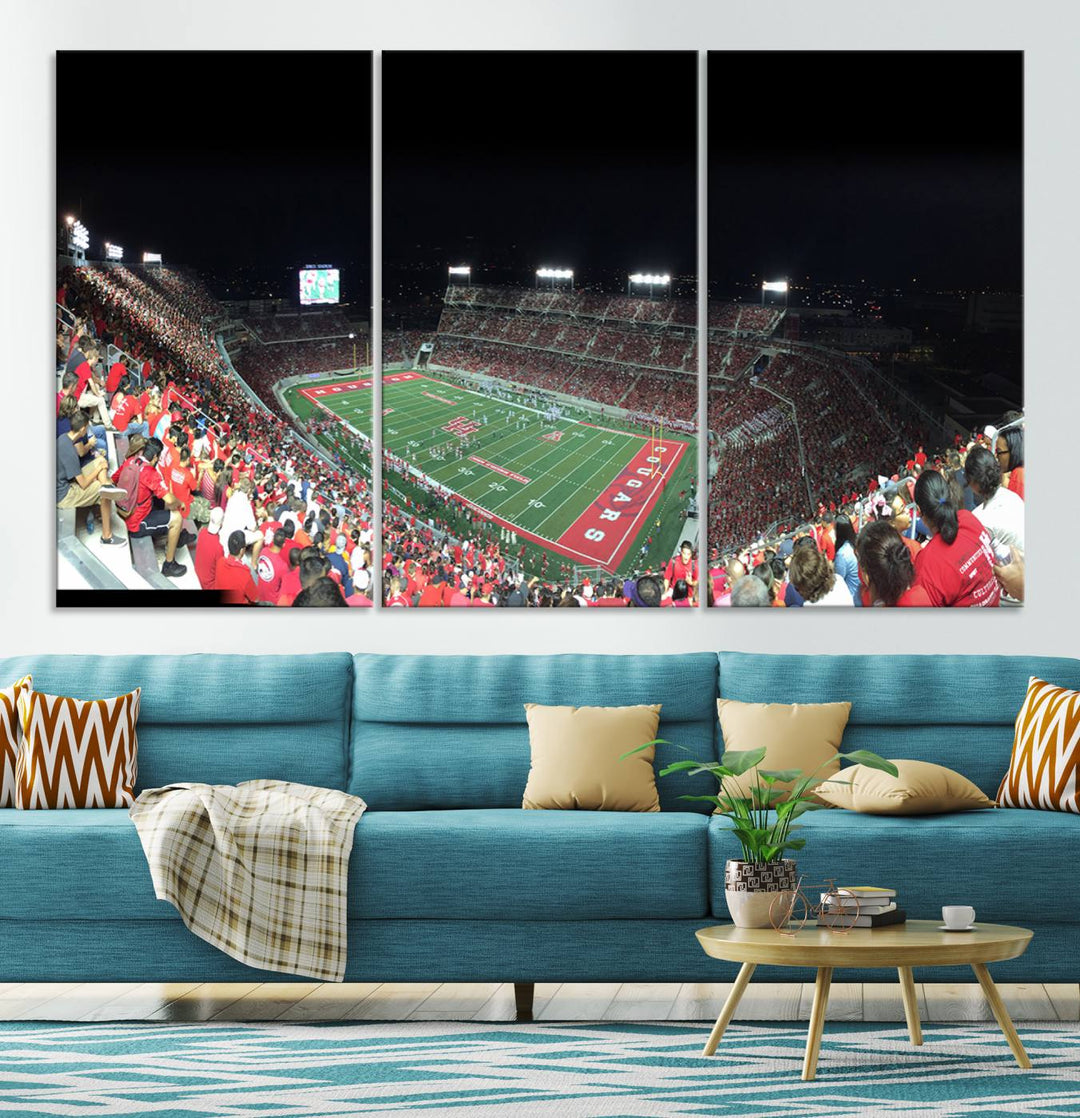 Houston Cougars Football Team Print - Houston TDECU Stadium Wall Art Canvas Print