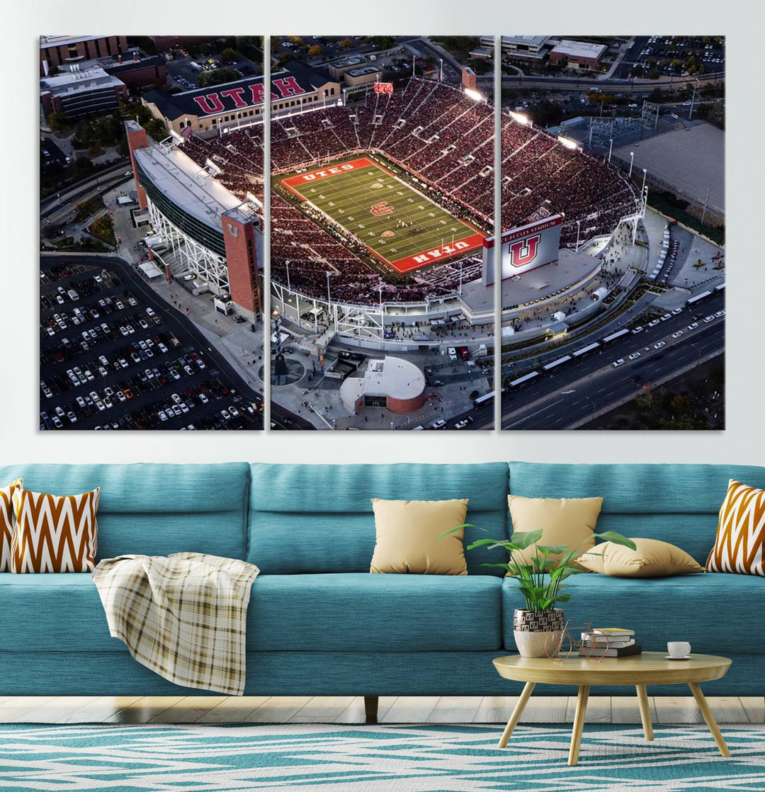 Utah Utes Football Team Print - Salt Lake City Rice-Eccles Stadium Wall Art Canvas Print