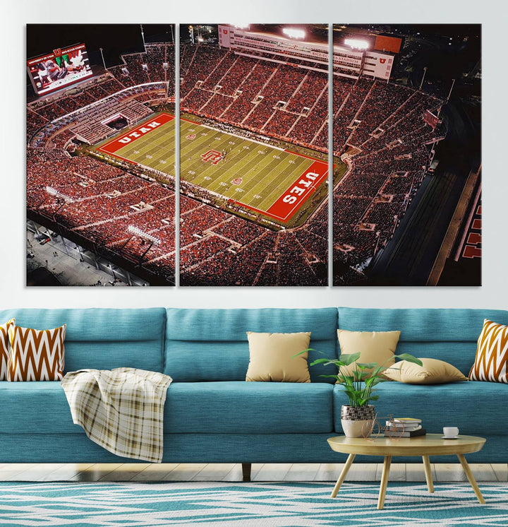 Utah Utes Football Team Print - Salt Lake City Rice-Eccles Stadium Wall Art Canvas Print