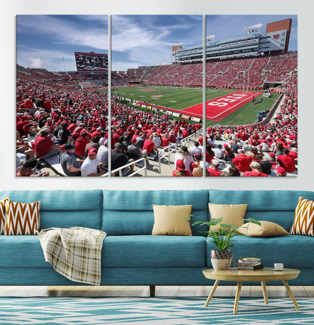 Utah Utes Football Team Print - Salt Lake City Rice-Eccles Stadium Wall Art Canvas Print