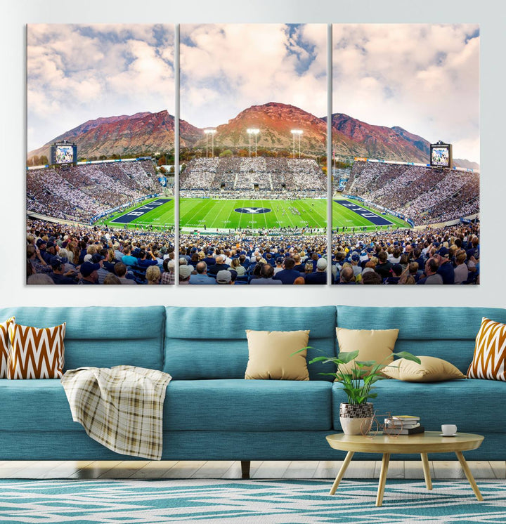 Brigham Young University Cougars Football Team Print - Provo LaVell Edwards Stadium Wall Art Canvas Print.