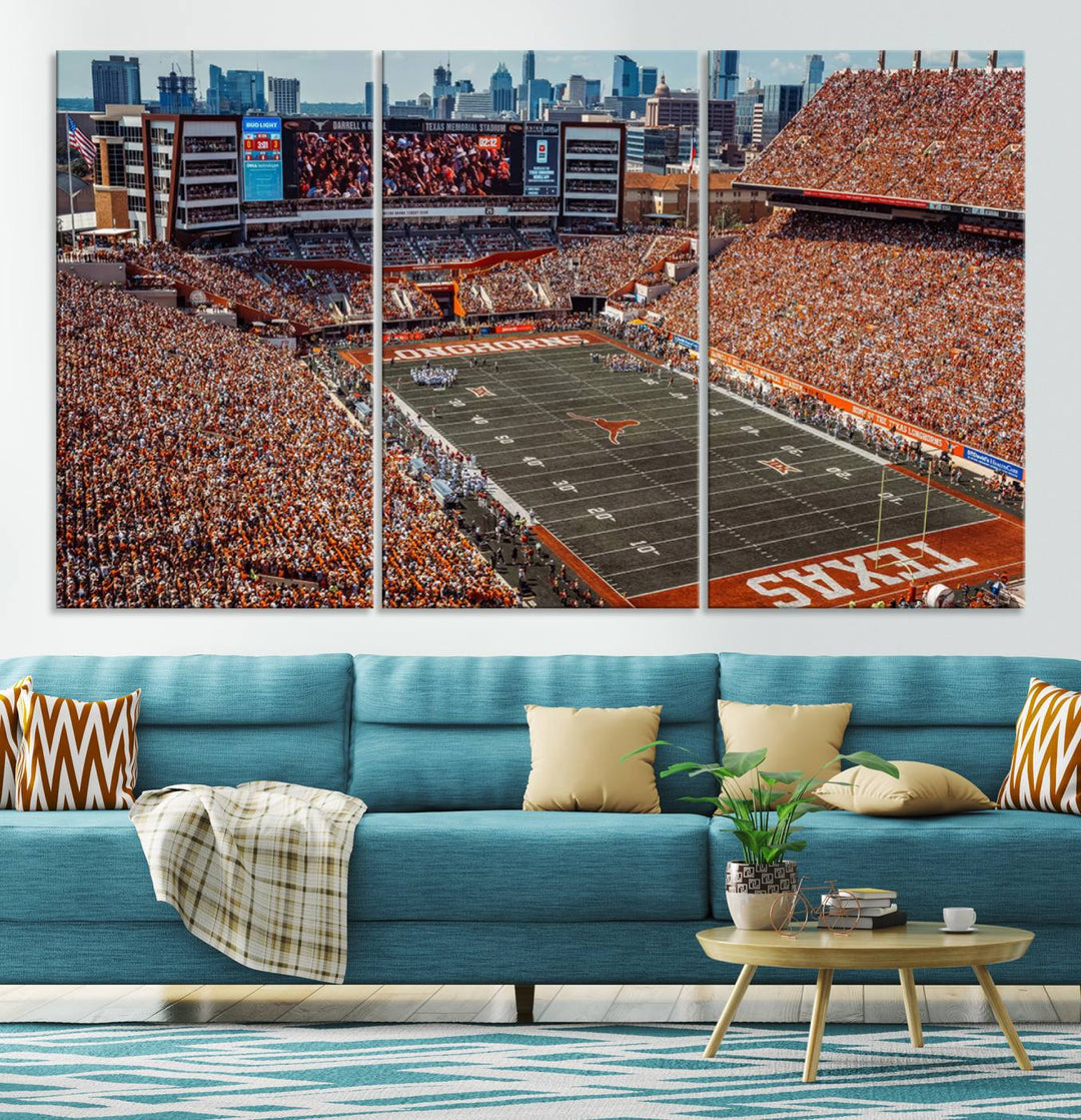 University of Texas Longhorns Football Team Print - Austin Darrell K Royal-Texas Memorial Stadium Wall Art Canvas Print