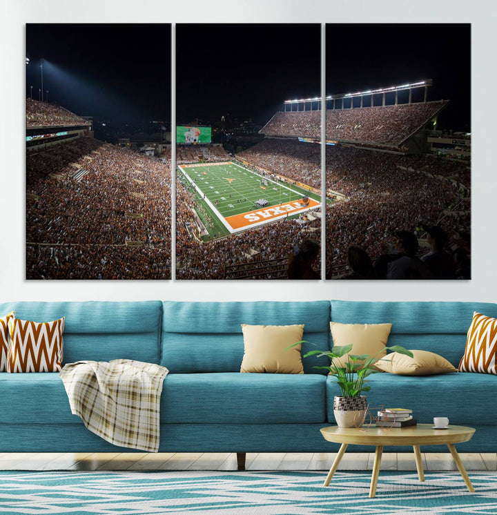 University of Texas Longhorns Football Team Print Austin Darrell K Royal Texas Memorial Stadium Wall Art Canvas Print