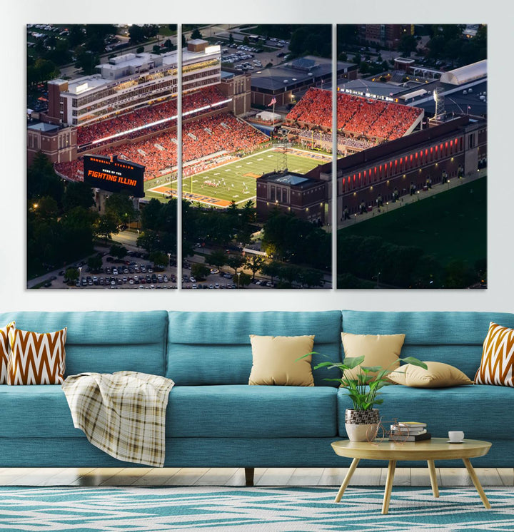 University of Illinois Fighting Illini Football Team Print - Champaign Illinois Memorial Stadium Wall Art Canvas Print