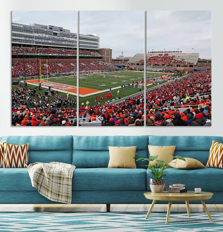 University of Illinois Fighting Illini Football Team Print - Champaign Illinois Memorial Stadium Wall Art Canvas Print