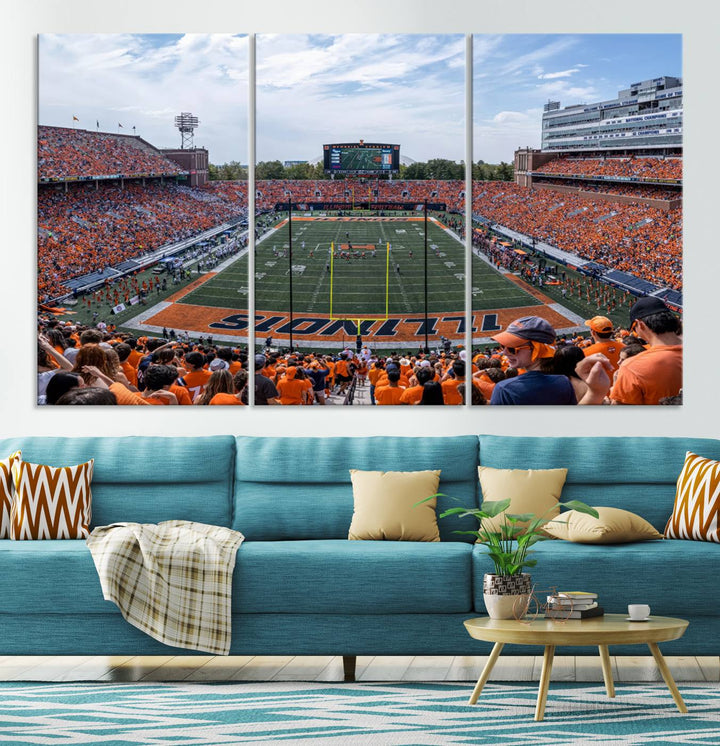 University of Illinois Fighting Illini Football Team Print - Champaign Illinois Memorial Stadium Wall Art Canvas Print