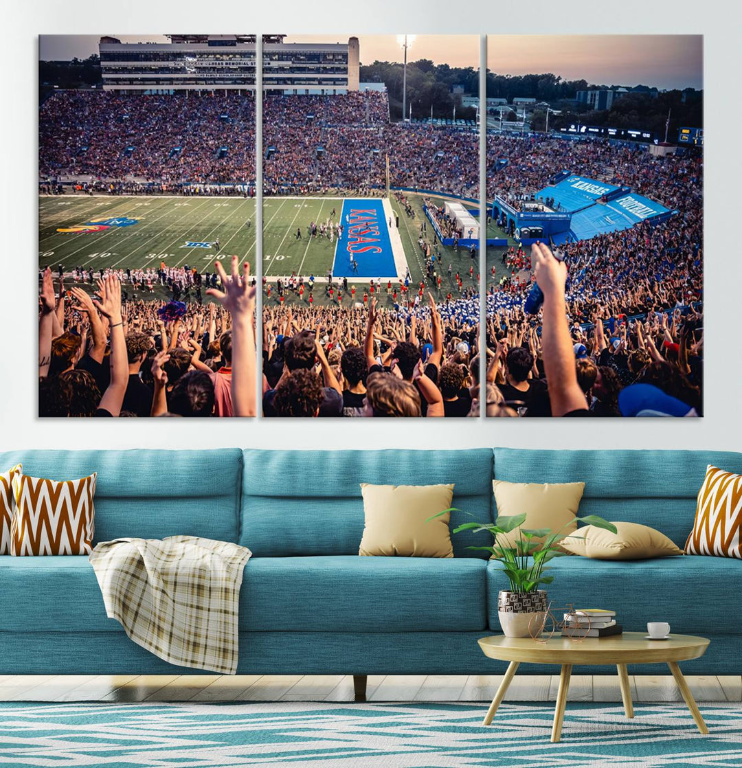 University of Kansas Jayhawks Football Team Print - Lawrence Kansas Memorial Stadium Wall Art Canvas Print