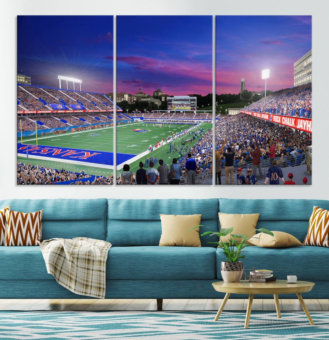 University of Kansas Jayhawks Football Team Print - Lawrence Kansas Memorial Stadium Wall Art Canvas Print