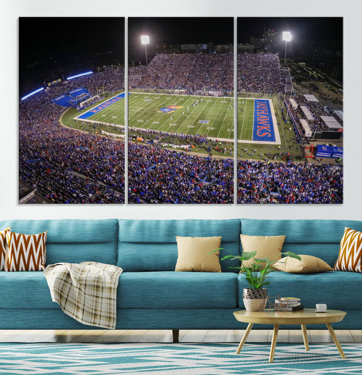 University of Kansas Jayhawks Football Team Print - Lawrence Kansas Memorial Stadium Wall Art Canvas Print