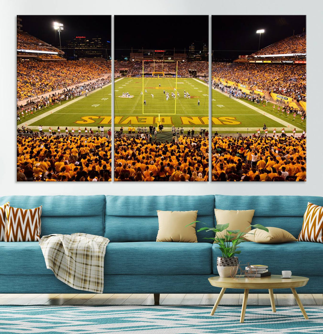 ASU Sun Devils Football Team Print - Phoenix Mountain America Stadium Wall Art Canvas Print