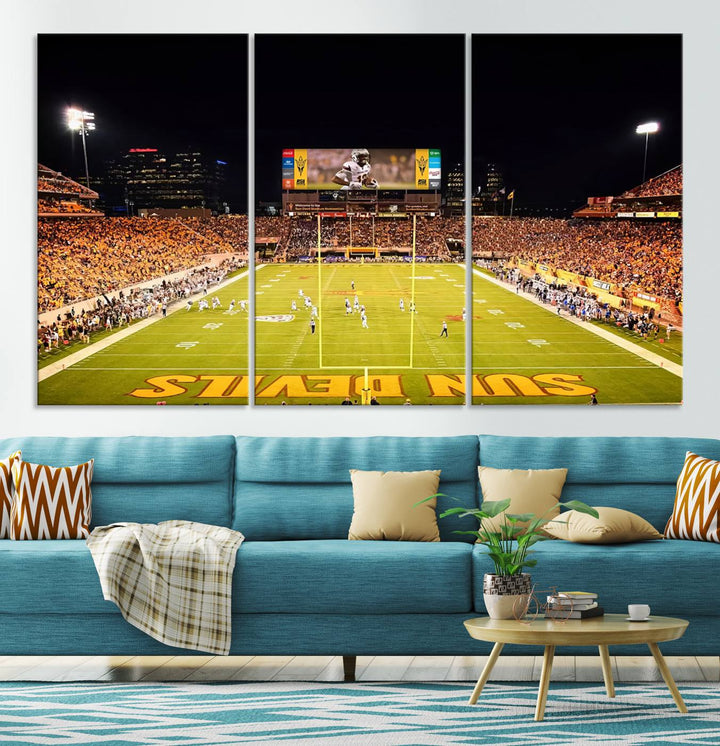 ASU Sun Devils Football Team Print - Phoenix Mountain America Stadium Wall Art Canvas Print