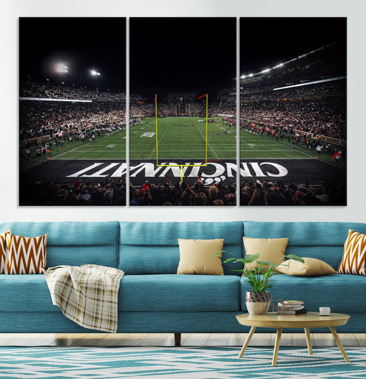 Cincinnati Bearcats Football Team Print - Nippert Stadium Wall Art Canvas Print