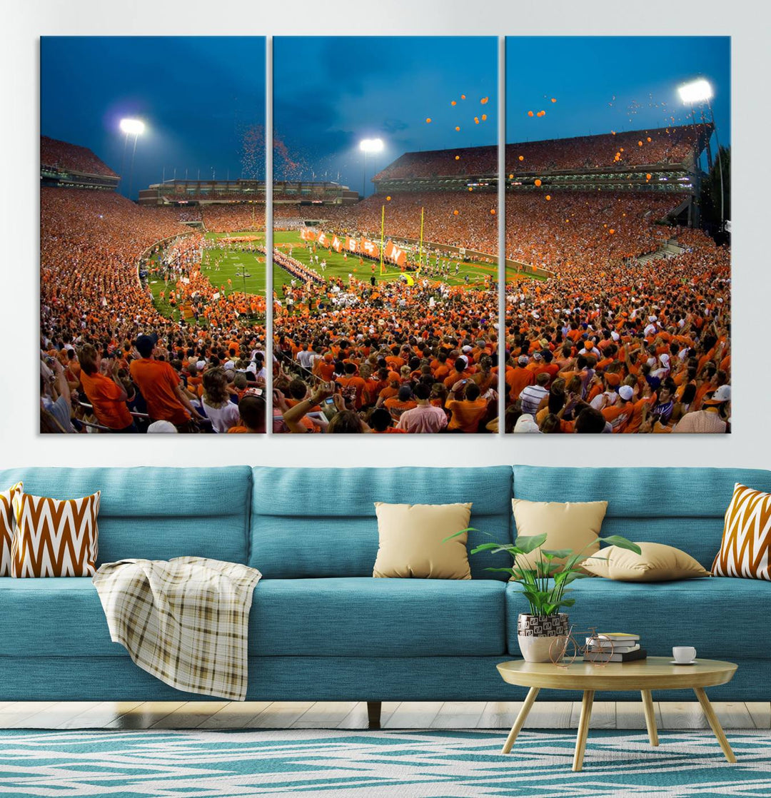 Clemson University Tigers Football Team Print - Clemson Memorial Stadium Wall Art Canvas Print