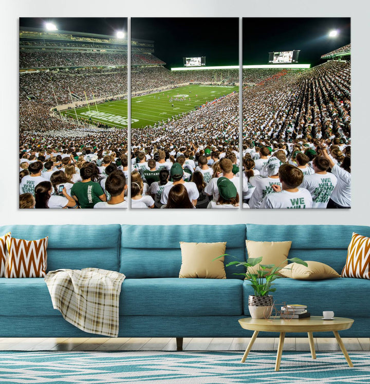 Michigan State Spartans Football Team Print - East Lansing Spartan Stadium Wall Art Canvas Print