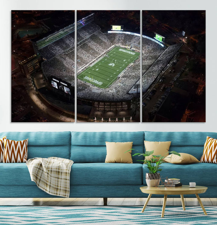 Michigan State Spartans Football Team Print - East Lansing Spartan Stadium Wall Art Canvas Print