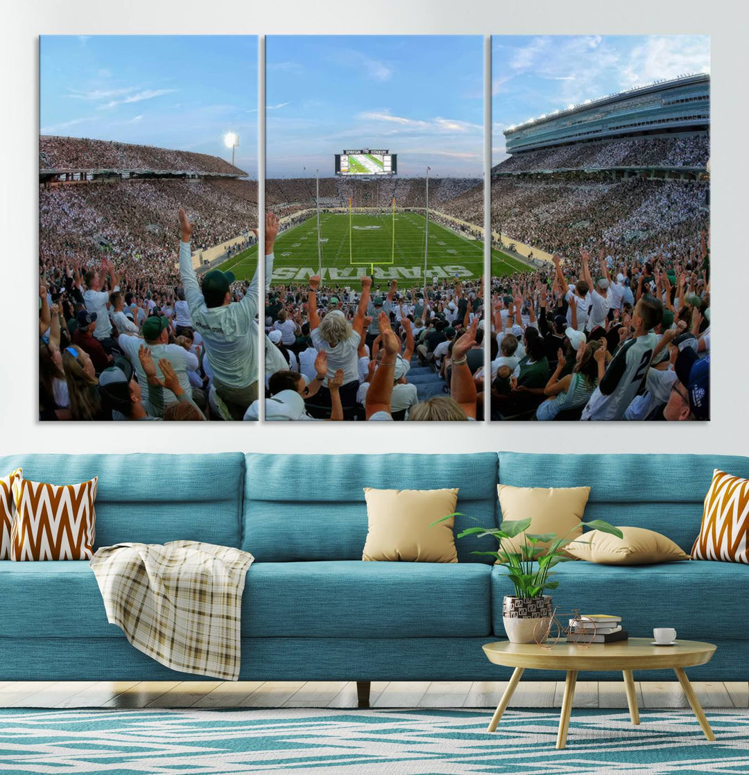 Michigan State Spartans Football Team Print - East Lansing Spartan Stadium Wall Art Canvas Print