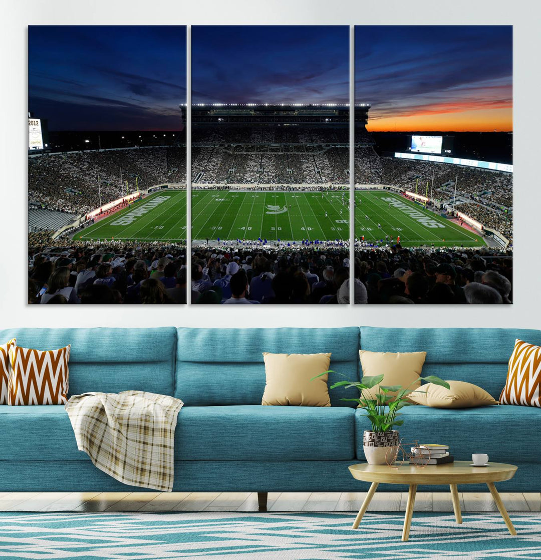 Michigan State Spartans Football Team Print - East Lansing Spartan Stadium Wall Art Canvas Print