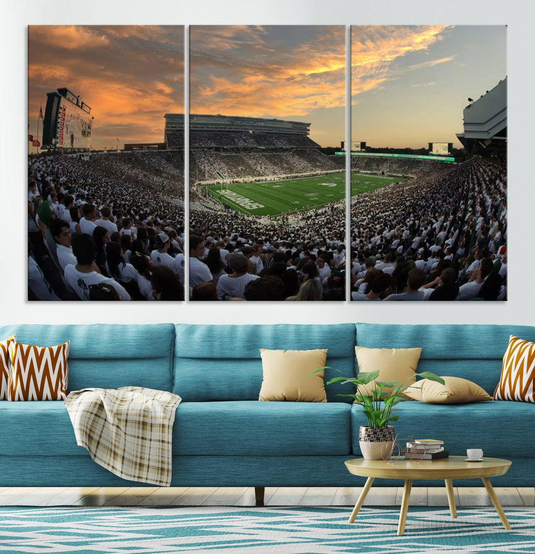 Michigan State Spartans Football Team Print - East Lansing Spartan Stadium Wall Art Canvas Print