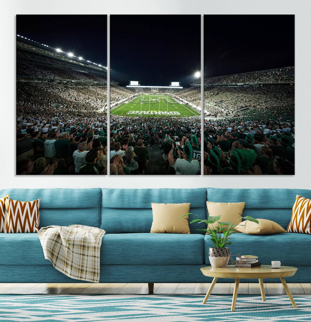 Michigan State Spartans Football Team Print - East Lansing Spartan Stadium Wall Art Canvas Print