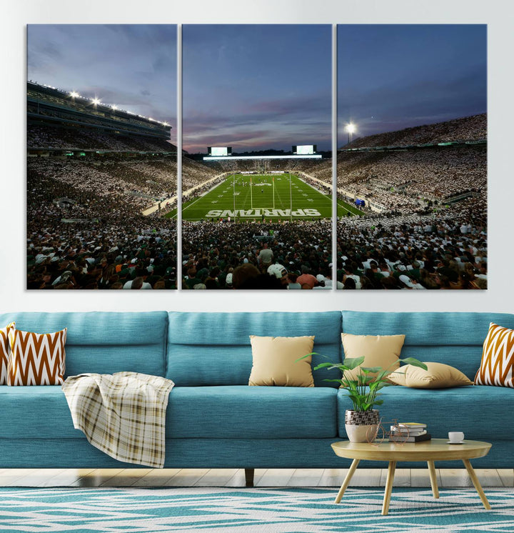 Michigan State Spartans Football Team Print - East Lansing Spartan Stadium Wall Art Canvas Print