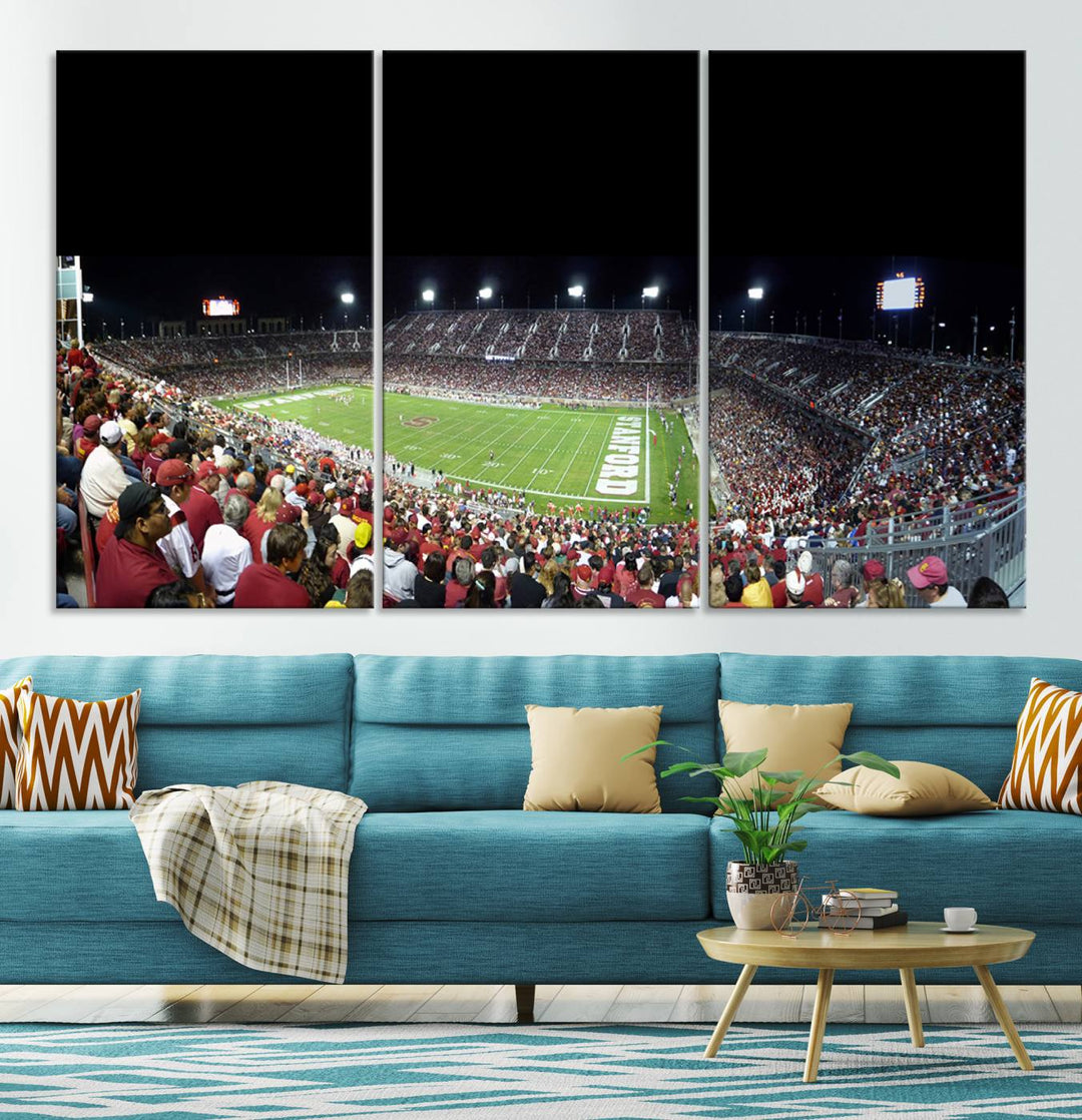 This Stanford University Cardinal Football Team canvas print, depicting fans in red filling Stanford Stadium at night, is perfect.