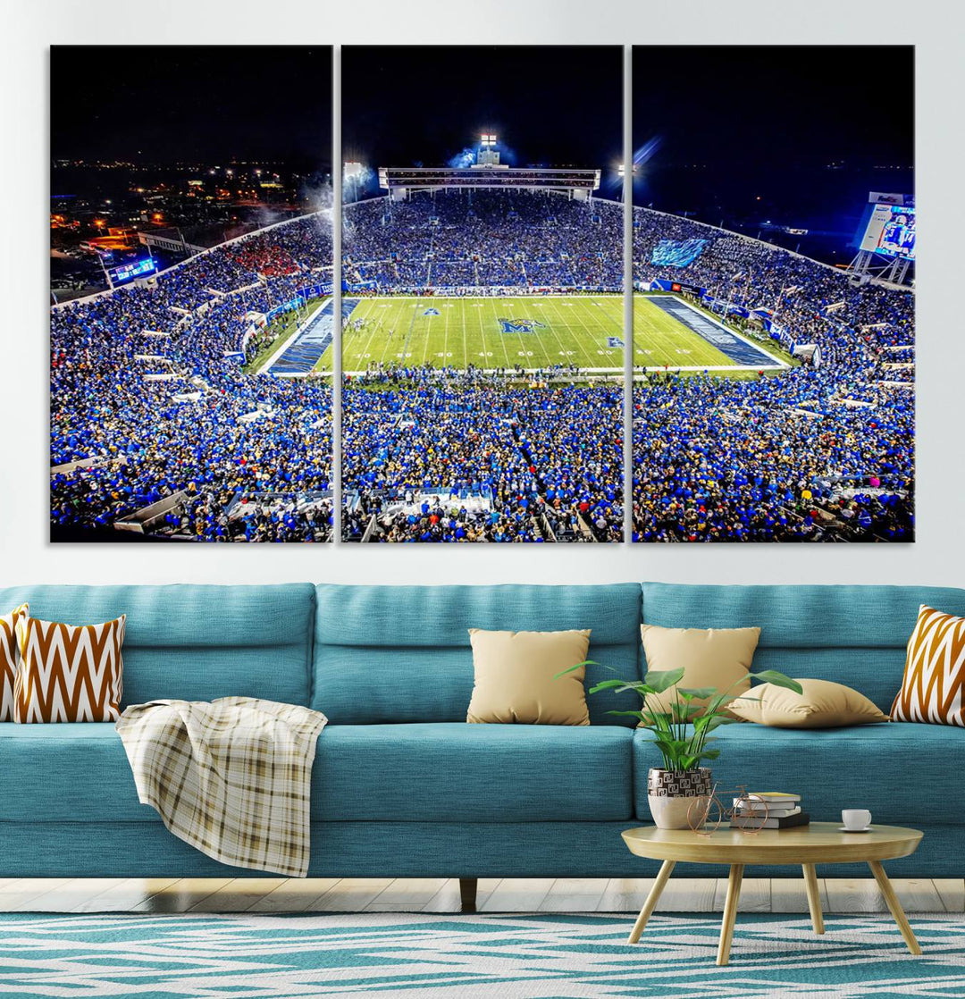 University of Memphis Tigers Football Team Print - Memphis Simmons Bank Liberty Stadium Wall Art Canvas Print