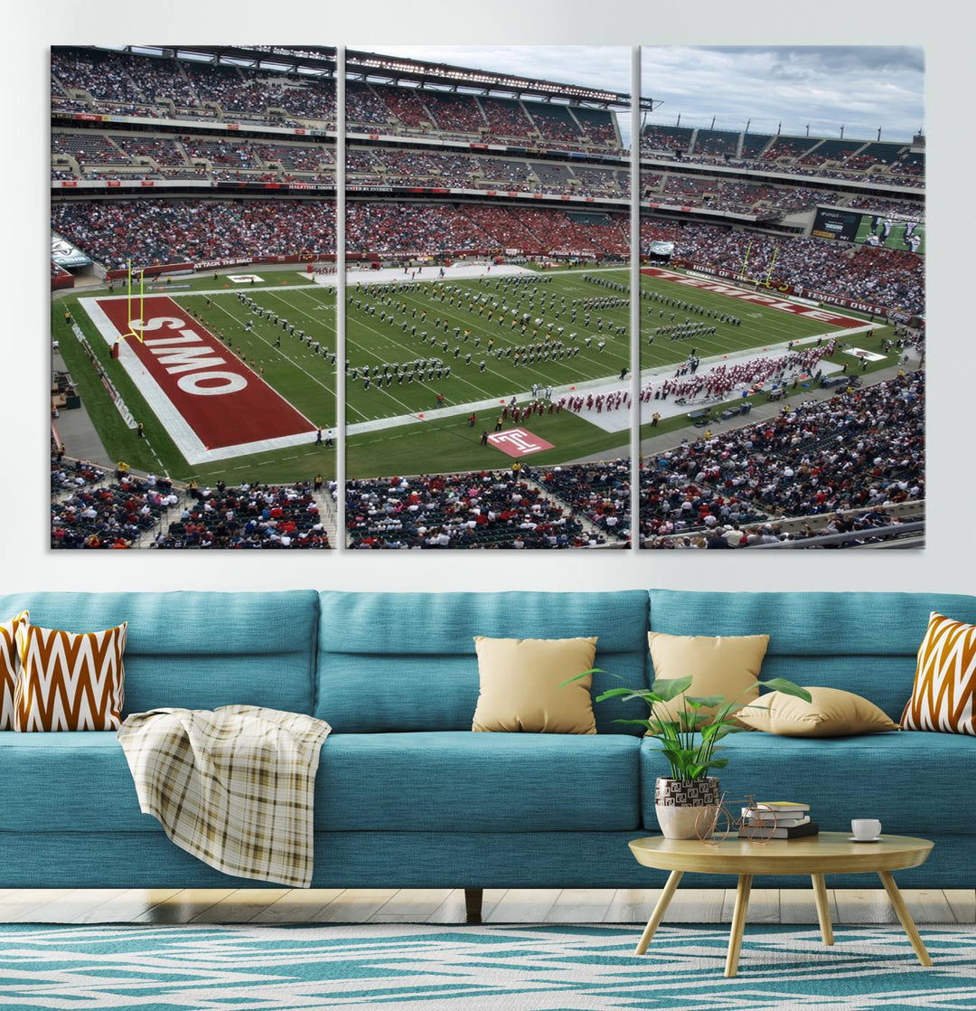 Aerial view wall art of Lincoln Financial Field during a Temple Owls game.