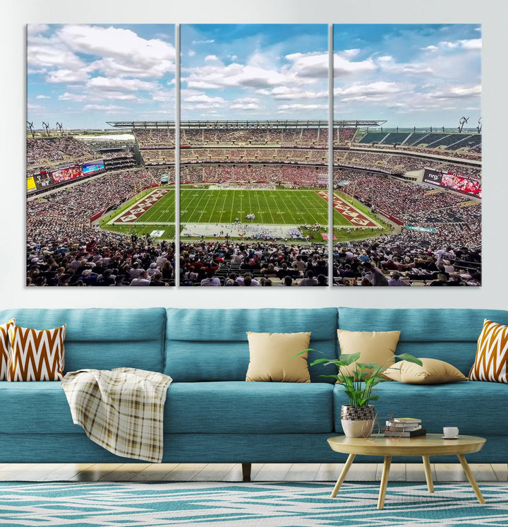 The Temple University Owls Athletics canvas print of a game at Lincoln Financial Field.