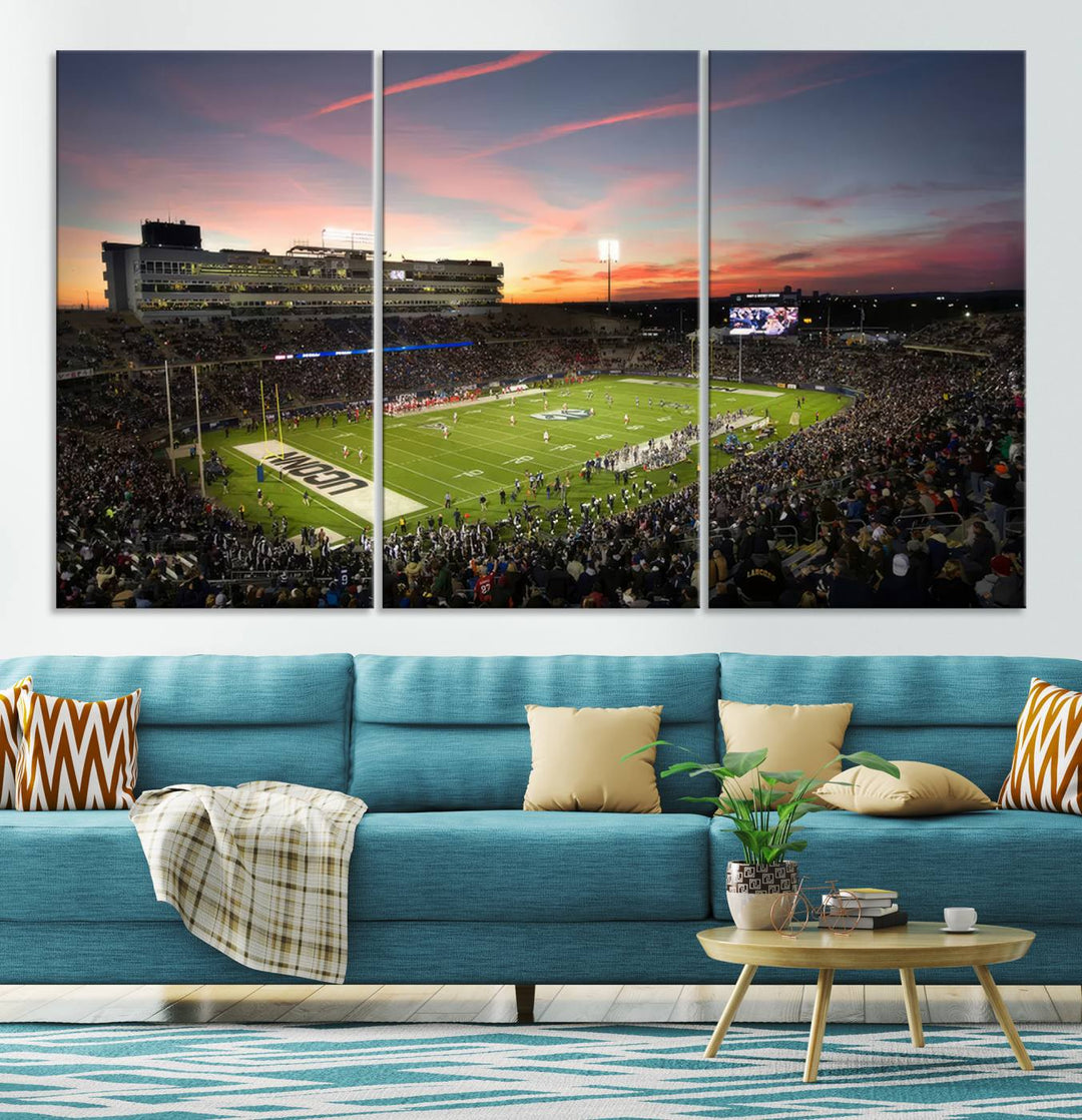 The University of Connecticut UCONN Huskies Football Team Print - East Hartford Pratt & Whitney Stadium Wall Art Canvas Print