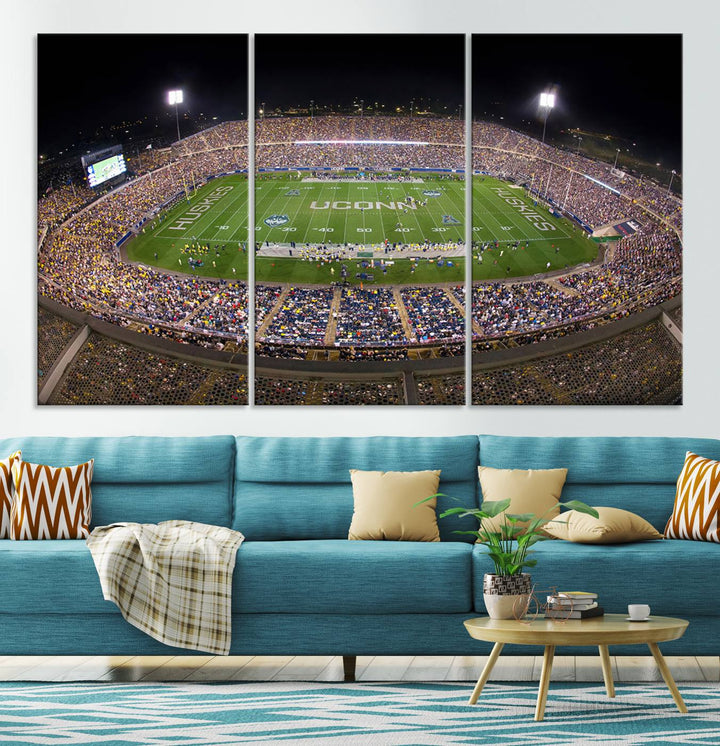 The University of Connecticut UCONN Huskies Football Team Print - East Hartford Pratt & Whitney Stadium Wall Art Canvas Print