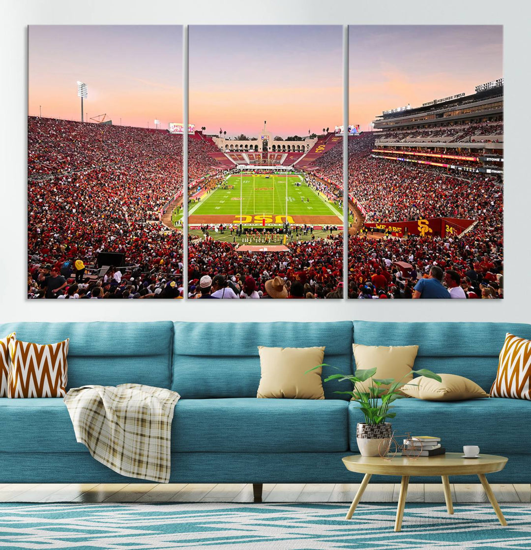 The University of Southern California USC Trojans Football Team Print - Los Angeles Memorial Coliseum Stadium Wall Art Canvas Print