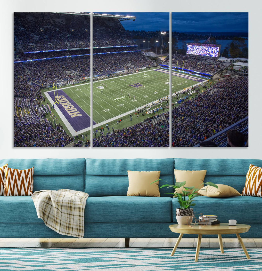 The University of Washington Huskies Football Team Print - Seattle Husky Stadium Wall Art Canvas Print