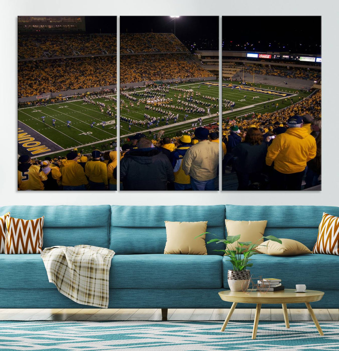 West Virginia Uni Mountaineers Football Canvas Wall Art Print.