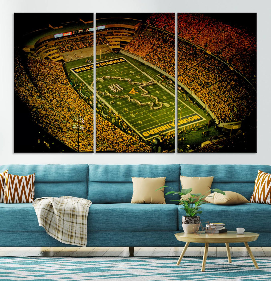 West Virginia University Mountaineers Football Team Print - Milan Puskar Stadium Canvas Print Wall Art, Morgantown City Print